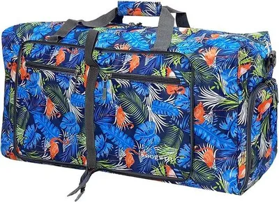 Produktbild von DigiRigi® 60 L Reisetasche – faltbare Sport- & Weekender-Tasche mit Schuhfach, wasserdichte Saunatasche aus Polyester, 65×45×26 cm, hellblaues Blatt