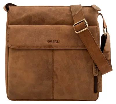 Produktbild von LEABAGS Leder Umhängetasche Herren & Damen I Echtleder Laptoptasche bis 13 Zoll I Messenger Bag mit Schultergurt I Schultertasche I Arbeitstasche I Tragetasche I Handtasche I Nature Hellbraun