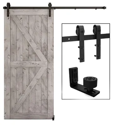 Schiebetür-Set 224 cm, schwarz, verstellbare Bodenführung, 150 kg