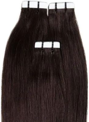 Image de hair2heart Premium Tape Extensions cheveux humains raides - 10 bandes 2,5g 60cm 4/0 brun moyen