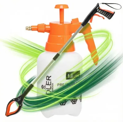 Produktbild von Gartenwerkzeug-Set mit Drucksprüher - Faltbar - Handgeführt - Pumpbetrieb - 1 l Fassungsvermögen - Kunststoff - Tragbar