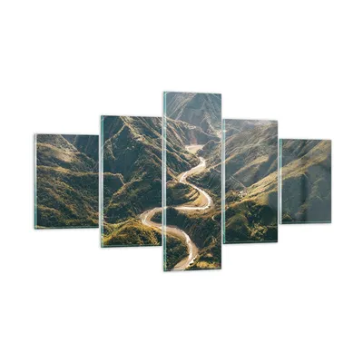 Produktbild von Bilder auf glas - 5 Teile - Berge Weg Wald - 125x70cm - Glasbilder - Wandbilder - Bilder - zum Aufhängen bereit - Wanddekoration aus Glas - Glas Bilder - Wandbild auf Glas - GEA125x70-4700