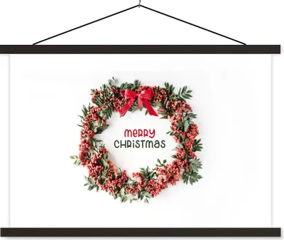Produktbild von MuchoWow® Textilposter Winter - Mistelzweig - Weihnachtskranz 150x100 cm mit schwarzem Rahmen - Schlafzimmer
