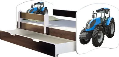 Image de ACMA lit d'adolescent lit d'enfant lit junior set complet avec matelas sommier à lattes et protection contre les chutes wengé 42 tracteur 140x70 + coffre de lit