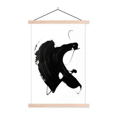 Produktbild von MuchoWow® Textilposter Schwarz - Farbe - Design 60x90 cm mit holzfarbenen Rahmen - Textil