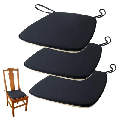 Stuhlkissen 3er-Set, Schwarz, 42x40 cm, Antirutsch, waschbar