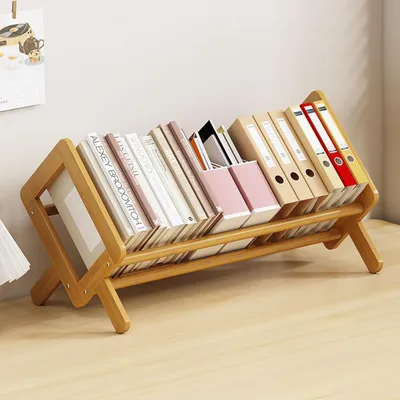 Produktbild von Bibliothek Aus Bambus, 1 Stück, Kleine Schreibtischregal, Stabil Mit Dreieckiger Basis, Für Büro Und Wohnzimmer