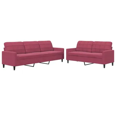 Immagine prodotto di vidaXL set divano 2 pezzi con cuscini in velluto rosso vino