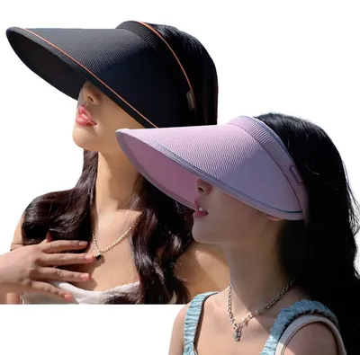 Produktbild von 2er-Pack Sonnenblendenhüte mit breiter Krempe, verstellbare Schirmmützen mit großer Krempe, Sommer-Strandkappen für Damen
