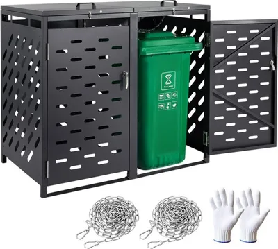 Produktbild von Mülltonnen-Aufbewahrungsschuppen - 2 x 200 Liter - Mit Kettendeckel - Mülleimer-Verstauung Speicherlösungen
