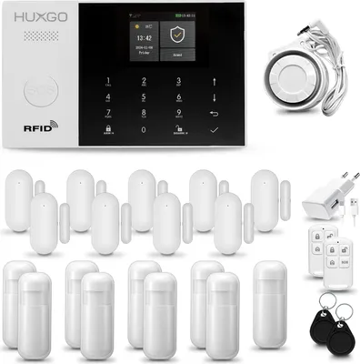 Produktbild von HUXGO HXA005 Alarmanlage Haus WiFi + GSM 4G Alarm System mit 9x Bewegungssensor und 9x Tür- Fenstersensor, Alarmanlage für Wohnung, Garage, Tuya App
