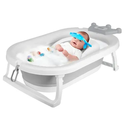 Image de Baignoire bébé pliable avec thermomètre et siège de bain 82 cm gris