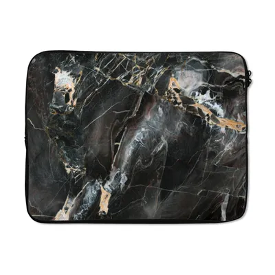 Produktbild von MuchoWow® Laptop Hülle 17 Zoll Laptoptasche Marmor - Schwarz - Gold - Muster - Zipper - Schutzabdeckung - Reisen zubehör