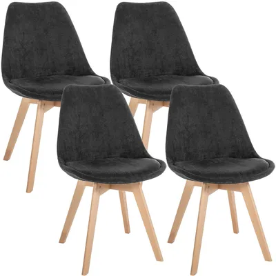 Produktbild von CLP 4er Set Esszimmerstühle Linares gepolstert mit Rückenlehne Buchenholzgestell anthrazit Material Cord