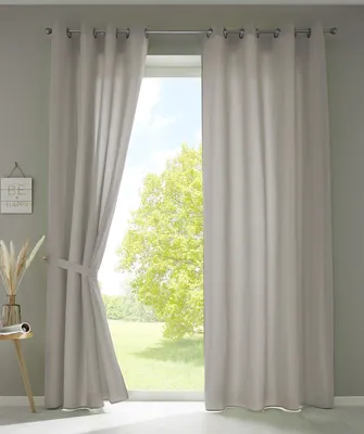 Produktbild von 2er Set Vorhänge Schal Ösen »Berlin« HxB 245x140 cm Stein Blickdicht Microsatin Lichtdurchlässig Uni Matt 20405N2