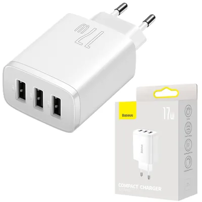 Produktbild von Baseus Compact 3X Usb 17W Netzladegerät Weiss (Ccxj020102)