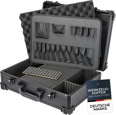 Produktbild von HMF 15701-02 Werkzeugkoffer leer, Werkzeugkasten groß mit Rasterschaumstoff, 46 x 33 x 15 cm