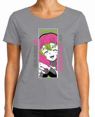 Productafbeelding van Mitsuri Love, Hashira, Demon Slayer, Anime, Cadeau, Otaku, Schattig, Dames T-shirt, Grijs, Maat S