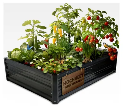 Produktbild von Hochbeet aus Metall 120x90x30cm | Niedriges Hochbeet für den Garten | Pflanzkasten aus verzinktem Stahl für Gemüse, Kräuter und Tomaten