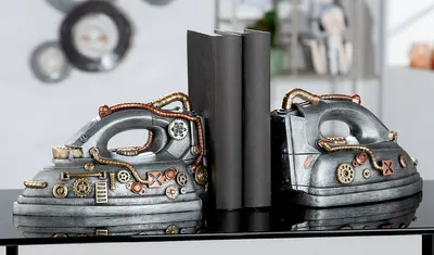 Immagine prodotto di Gilde Buchstützen, "Steampunk Iron", Kunstharz, silberfarben, VE 2, L. 12 cm, B. 24 cm, H. 13 cm 37153 4063387371534