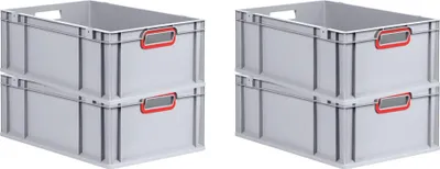 Zdjęcie produktu dla Zestaw promocyjny 4x Eurobox NextGen Color | wys. x szer. x gł. 22 x 40 x 60 cm | 44 litry | czerwone uchwyty otwarte | wzmocnione dno | kolor szary | pojemniki euro, skrzynia transportowa, pojemnik transportowy, pojemnik do układania w stosy