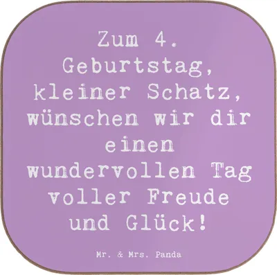 Produktbild von Mr. & Mrs. Panda Untersetzer für Gläser Spruch 4. Geburtstag - Lavendeltraum - Geschenk, gläseruntersetzer, Holzuntersetzer, bieruntersetzer, Geburtstagskind, Coaster