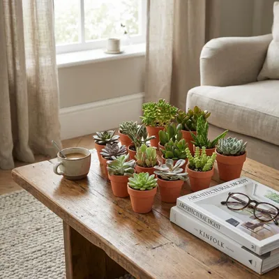 Image de Assortiment de mini-succulentes - 30 pièces - Ø 8,1 cm - Hauteur : 5-10 cm - Pots en terre cuite