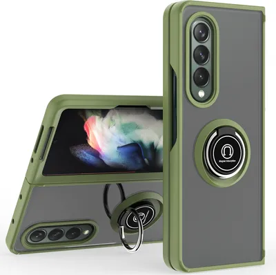 Image de Étui pour Samsung Galaxy Z Fold 4 5G étui en TPU translucide mat avec porte-anneau et support Vert Armée