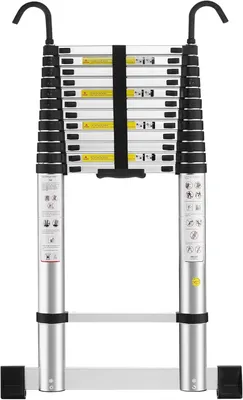 Produktbild von STANEW Teleskopleiter Aluminium 5 m,Rutschfester Klappleiter Stehleiter Mehrzweckleiter, Abnehmbare Armlehne, Multifunktional Ladder, Max 150 kg