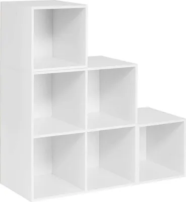 Productafbeelding van Happyment Open Boekenrek Zaza – 6 vakken – Wit – Boekenrek – Geschikt voor woonkamer, slaapkamer, kinderkamer – MDF – 90 x 30 x 90 cm