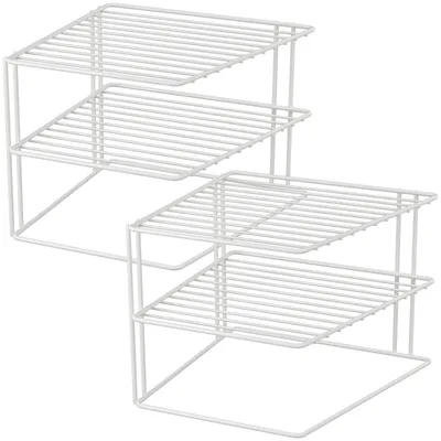 Image de 2 étagères pour armoire, avec 2 niveaux - Blanc, 25x25x20 cm, métal avec revêtement en plastique