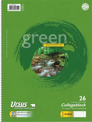 Produktbild von Kollegblock green A4 70g/qm kariert Lineatur 26 VE=10x80 Blatt