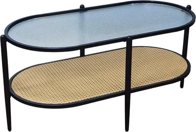 Produktbild von Ovale Couchtisch 2 Ebenen – Glas & Metall – mit Ablage – moderner Wohnzimmertisch im Landhausstil – Schwarz