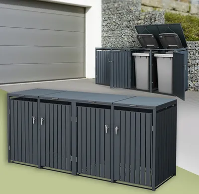 Produktbild von ML-Design Mülltonnenbox 4er für 4 Tonnen, 240L 264x80x116,3 cm Anthrazit, Stahl, wetterfest/abschließbar