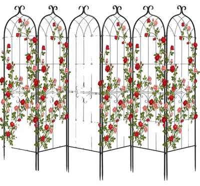 Immagine prodotto di VEVOR Graticcio, 180x52,5 cm, confezione da 6 pezzi, supporto per rampicanti in metallo con superficie verniciata a polvere e meccanismo di bloccaggio, supporto per rampicanti, traliccio da giardino, graticcio per fiori, ortaggi e rose