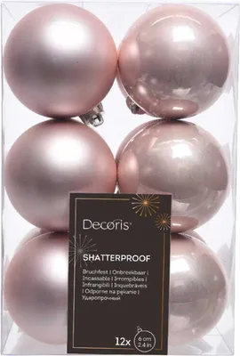 Produktbild von Set aus 12 unzerbrechlichen Christbaumkugeln 6cm Rosa glänzend matt