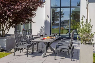 Produktbild von Gartenmöbel-Set Malaga Tisch 200x90cm & 6 Relaxsessel Lucena verstellbar
