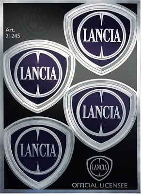 Zdjęcie produktu dla Chromowana naklejka Lancia z oficjalnym logo 4, wymiary tablicy 94 x 131 mm
