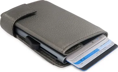 Zdjęcie produktu dla SecWal RFID skórzane etui na karty z kieszenią na monety portmonetka SW2, kolor: metaliczny szary