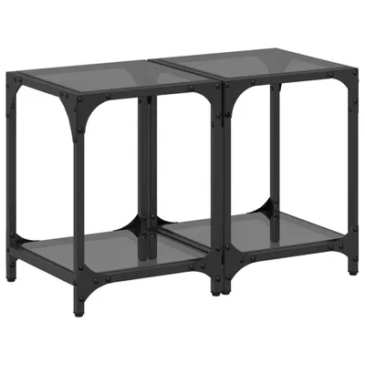 Produktbild von Couchtische mit Glasplatte 2 Stk. Schwarz 30x30x40 cm Stahl