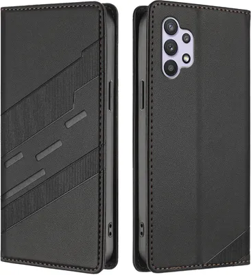 Produktbild von Hülle für Samsung Galaxy A32 5G, Kunstleder Brieftaschen Handyhülle mit Kartenfach und Standfunktion Schwarz