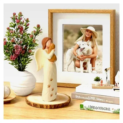 Produktbild von Hunde Engel Figur als Geschenk für Hundebesitzer, Erinnerung an den Hund, Freundschafts- und Schutzengel Figur, handbemalte Harz Hunde Deko für Hundeliebhaberinnen