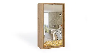 Produktbild von FurMeb24 Schiebetrenschrank BONO 120 cm Kleiderschrank Mit Spiegel, 2-triger Schiebeschrank (Eiche Artisan / Eiche Artisan)