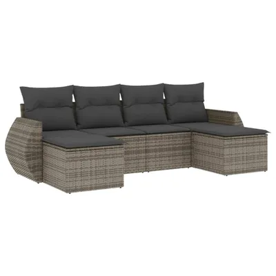 Produktbild von vidaXL 6-tlg. Garten-Sofagarnitur mit Kissen Grau Poly Rattan