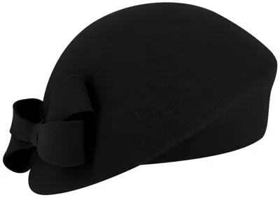 Fiebig schicker asymmetrischer Pillbox-Filzhut mit Schleife in schwarz