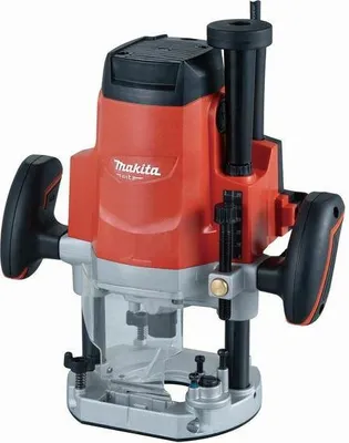 A studio shot of a Makita router on a white background.
