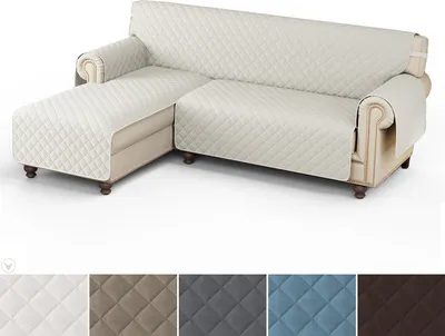 Produktbild von Sofabezug L-Form Sofaschoner Universal Wasserdicht Reversibel Gesteppte Gepolsterter Sofaschutz Sofaüberwurf, Größe: M, Weiß