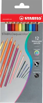 Image de Crayon de couleur aquarelle - STABILO aquacolor - Pack de 12 - avec 12 couleurs différentes