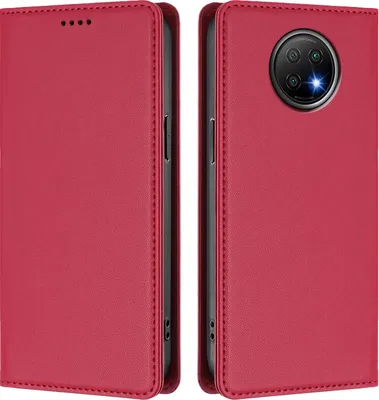 Obrázek produktu pro Kožené pouzdro pro Xiaomi Redmi Note 9T, magnetické flipové pouzdro zPolyuretankůže se stojánkem Červená