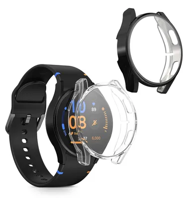 Produktbild von kwmobile 2x Silikon Hülle für Samsung Galaxy Watch FE 40mm Schutzhülle - Fullbody Display Cover Set aus Silikon - Transparent Schwarz